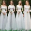 Discount Grey Bridesmaid Dresses 2019 A-Line / Princess Appliques Lace Floor-Length / Long Backless Wedding Party Dresses