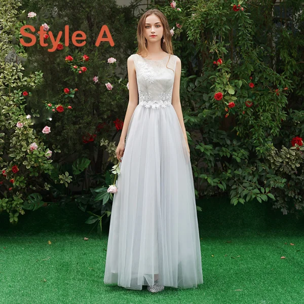 Discount Grey Bridesmaid Dresses 2019 A-Line / Princess Appliques Lace Floor-Length / Long Backless Wedding Party Dresses