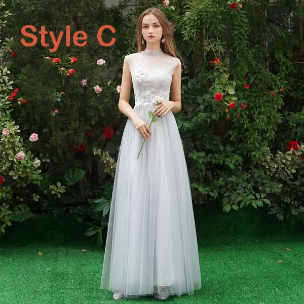 Discount Grey Bridesmaid Dresses 2019 A-Line / Princess Appliques Lace Floor-Length / Long Backless Wedding Party Dresses