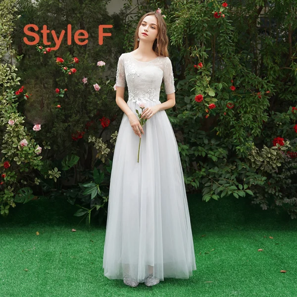 Discount Grey Bridesmaid Dresses 2019 A-Line / Princess Appliques Lace Floor-Length / Long Backless Wedding Party Dresses