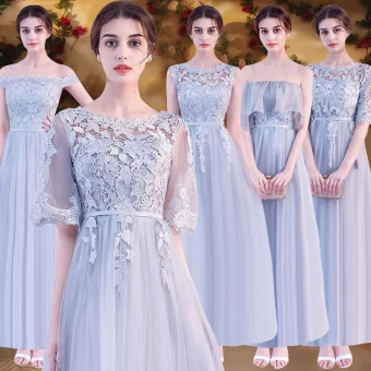 Chic Beautiful Affordable Grey Bridesmaid Dresses 2019 A Line Princess Sash Appliques Lace Floor Length Long Backless Wedding Party Dresses
