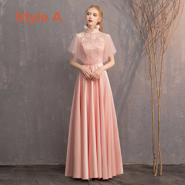 Abordable Perle Rose Satin Robe Demoiselle D'honneur 2019 Princesse Ceinture Appliques En Dentelle Longue Dos Nu Robe Pour Mariage