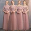 Schöne Pearl Rosa Spitze Brautjungfernkleider 2019 A Linie Schleife Stoffgürtel Lange Rüschen Rückenfreies Kleider Für Hochzeit