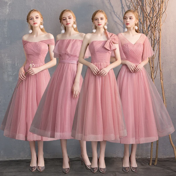 bridesmaid dress dusty pink Chiffon Spaghetti Straps Sleeveless Bridesmaid Dress| Plus Size main image 1