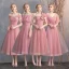 Affordable Candy Pink Bridesmaid Dresses 2019 A-Line / Princess Spotted Tulle Short Ruffle Backless Wedding Party Dresses