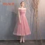 Affordable Candy Pink Bridesmaid Dresses 2019 A-Line / Princess Spotted Tulle Short Ruffle Backless Wedding Party Dresses