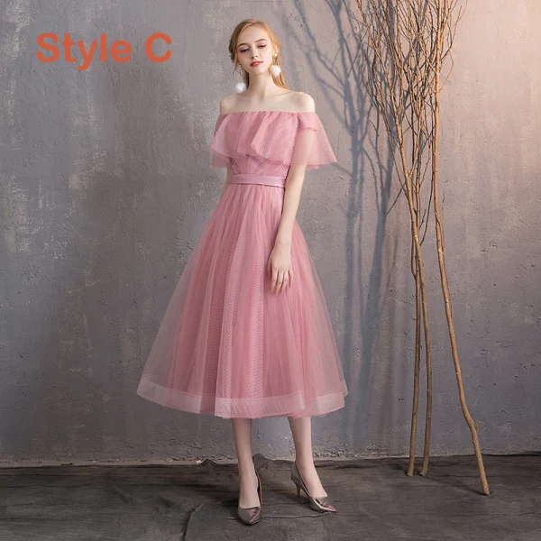 Affordable Candy Pink Bridesmaid Dresses 2019 A-Line / Princess Spotted Tulle Short Ruffle Backless Wedding Party Dresses