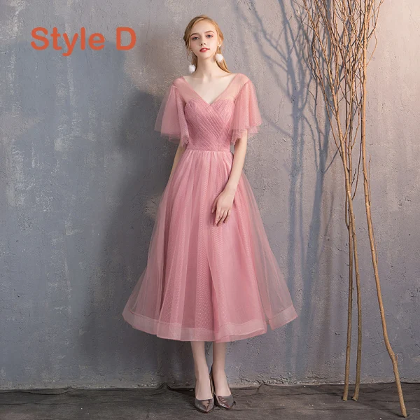 Affordable Candy Pink Bridesmaid Dresses 2019 A-Line / Princess Spotted Tulle Short Ruffle Backless Wedding Party Dresses