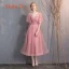Affordable Candy Pink Bridesmaid Dresses 2019 A-Line / Princess Spotted Tulle Short Ruffle Backless Wedding Party Dresses