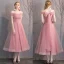 Affordable Candy Pink Bridesmaid Dresses 2019 A-Line / Princess Spotted Tulle Short Ruffle Backless Wedding Party Dresses
