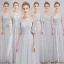 Affordable Grey Lace Bridesmaid Dresses 2019 A-Line / Princess Bow Sash Floor-Length / Long Ruffle Backless Wedding Party Dresses