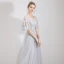 Affordable Grey Lace Bridesmaid Dresses 2019 A-Line / Princess Bow Sash Floor-Length / Long Ruffle Backless Wedding Party Dresses