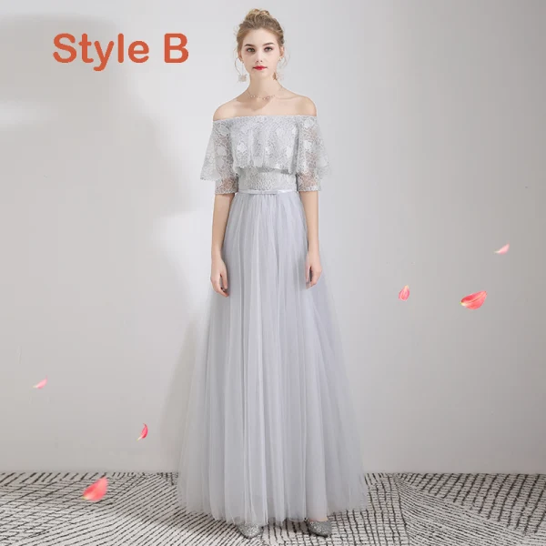 Affordable Grey Lace Bridesmaid Dresses 2019 A-Line / Princess Bow Sash Floor-Length / Long Ruffle Backless Wedding Party Dresses