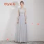 Affordable Grey Lace Bridesmaid Dresses 2019 A-Line / Princess Bow Sash Floor-Length / Long Ruffle Backless Wedding Party Dresses