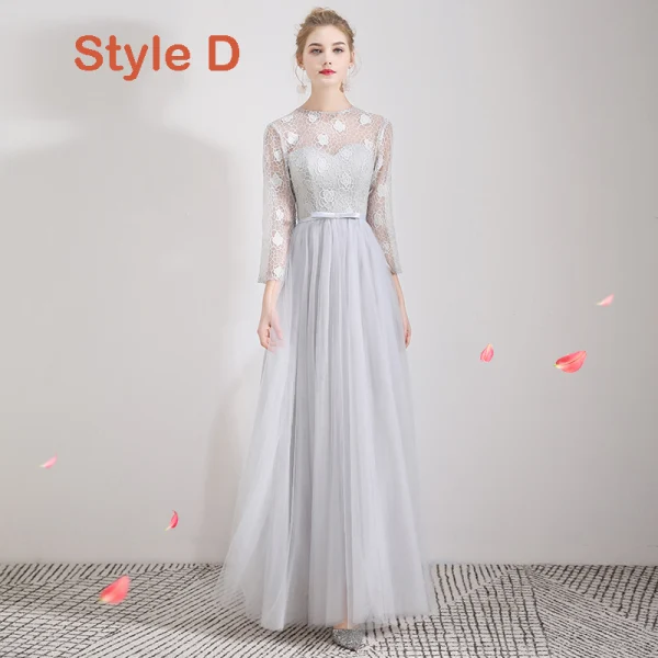Affordable Grey Lace Bridesmaid Dresses 2019 A-Line / Princess Bow Sash Floor-Length / Long Ruffle Backless Wedding Party Dresses