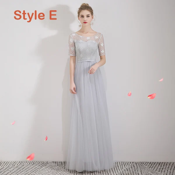 Affordable Grey Lace Bridesmaid Dresses 2019 A-Line / Princess Bow Sash Floor-Length / Long Ruffle Backless Wedding Party Dresses