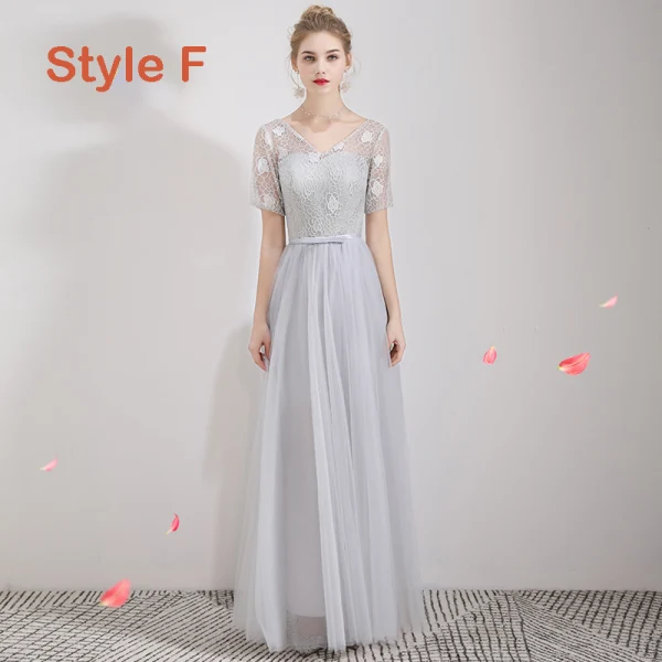 Affordable Grey Lace Bridesmaid Dresses 2019 A-Line / Princess Bow Sash Floor-Length / Long Ruffle Backless Wedding Party Dresses