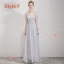 Affordable Grey Lace Bridesmaid Dresses 2019 A-Line / Princess Bow Sash Floor-Length / Long Ruffle Backless Wedding Party Dresses