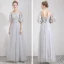 Affordable Grey Lace Bridesmaid Dresses 2019 A-Line / Princess Bow Sash Floor-Length / Long Ruffle Backless Wedding Party Dresses