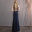 Meilleur Bleu Marine Robe De Soirée 2019 Trompette / Sirène Encolure Dégagée Sans Manches Fait main Perlage Longue Dos Nu Robe De Ceremonie
