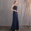 Meilleur Bleu Marine Robe De Soirée 2019 Trompette / Sirène Encolure Dégagée Sans Manches Fait main Perlage Longue Dos Nu Robe De Ceremonie
