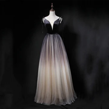 Sexy Black Gradient Color Champagne Prom Dresses 2018 A Line Princess Spaghetti Straps Sleeveless Floor Length Long Ruffle Backless Formal Dresses