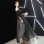 Chic / Belle Noire Robe De Soirée 2019 Princesse De l'épaule 1/2 Manches Ceinture Points Tulle Appliques En Dentelle Longue Volants Dos Nu Robe De Ceremonie