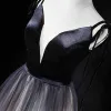 Sexy Black Gradient-Color Champagne Prom Dresses 2018 A-Line / Princess Spaghetti Straps Sleeveless Floor-Length / Long Ruffle Backless Formal Dresses