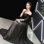 Chic / Belle Noire Robe De Soirée 2019 Princesse De l'épaule 1/2 Manches Ceinture Points Tulle Appliques En Dentelle Longue Volants Dos Nu Robe De Ceremonie