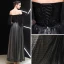 Chic / Belle Noire Robe De Soirée 2019 Princesse De l'épaule 1/2 Manches Ceinture Points Tulle Appliques En Dentelle Longue Volants Dos Nu Robe De Ceremonie