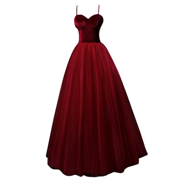 Modern / Fashion Burgundy Suede Prom Dresses 2019 A-Line / Princess Spaghetti Straps Sleeveless Floor-Length / Long Ruffle Backless Formal Dresses