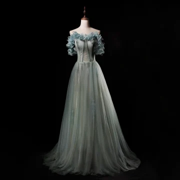 Chic Vert Cendré Robe De Bal 2019 Princesse Bustier Sans Manches Longue Volants Dos Nu Robe De Ceremonie
