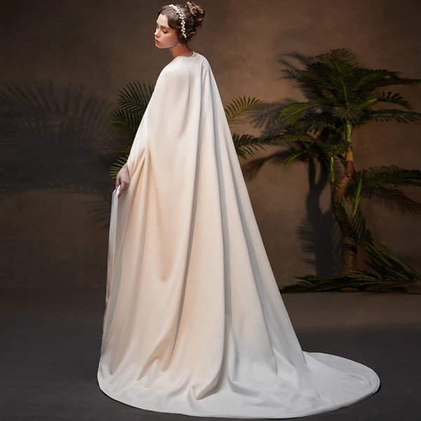 Amazing / Unique Muslim Ivory Wedding Dresses With Cloak 2019 A-Line / Princess High Neck Long Sleeve Backless Court Train Ruffle