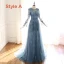 Luxury / Gorgeous Ink Blue See-through Evening Dresses  2019 A-Line / Princess Scoop Neck Bell sleeves Handmade  Beading Court Train Ruffle Formal Dresses