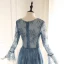 Luxury / Gorgeous Ink Blue See-through Evening Dresses  2019 A-Line / Princess Scoop Neck Bell sleeves Handmade  Beading Court Train Ruffle Formal Dresses