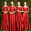 Erschwinglich Rot Satin Durchsichtige Brautjungfernkleider 2019 A Linie Applikationen Spitze Lange Rückenfreies Kleider Für Hochzeit