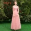 Affordable Pearl Pink Bridesmaid Dresses 2019 A-Line / Princess Sash Appliques Lace Floor-Length / Long Backless Wedding Party Dresses