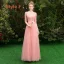 Affordable Pearl Pink Bridesmaid Dresses 2019 A-Line / Princess Sash Appliques Lace Floor-Length / Long Backless Wedding Party Dresses