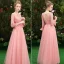 Affordable Pearl Pink Bridesmaid Dresses 2019 A-Line / Princess Sash Appliques Lace Floor-Length / Long Backless Wedding Party Dresses