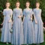 Affordable Sky Blue Lace Bridesmaid Dresses 2019 A-Line / Princess Metal Sash Floor-Length / Long Backless Wedding Party Dresses