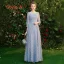 Affordable Sky Blue Lace Bridesmaid Dresses 2019 A-Line / Princess Metal Sash Floor-Length / Long Backless Wedding Party Dresses