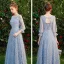 Affordable Sky Blue Lace Bridesmaid Dresses 2019 A-Line / Princess Metal Sash Floor-Length / Long Backless Wedding Party Dresses