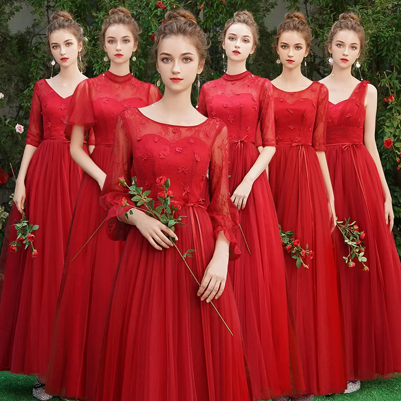 slim fit dress slacks Jewel Cap Sleeves Dark Red Chiffon Floor Length Cheap Bridesmaid Dress –  SposaDresses main image 0
