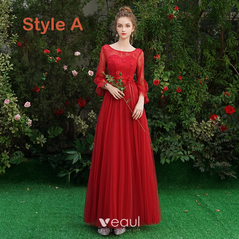 red bridesmaid dresses long sleeve Lavetir Bridesmaid Dresses Light Pink A-Line/Princess Sweetheart Chiffon Long Sleeves with Split Side 2026 main image 0