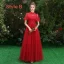 Affordable Red Bridesmaid Dresses 2019 A-Line / Princess Sash Appliques Lace Floor-Length / Long Backless Wedding Party Dresses
