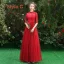 Affordable Red Bridesmaid Dresses 2019 A-Line / Princess Sash Appliques Lace Floor-Length / Long Backless Wedding Party Dresses