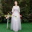 Chic / Beautiful Grey Bridesmaid Dresses 2019 A-Line / Princess Appliques Lace Floor-Length / Long Ruffle Backless Wedding Party Dresses