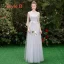 Chic / Beautiful Grey Bridesmaid Dresses 2019 A-Line / Princess Appliques Lace Floor-Length / Long Ruffle Backless Wedding Party Dresses