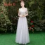 Chic / Beautiful Grey Bridesmaid Dresses 2019 A-Line / Princess Appliques Lace Floor-Length / Long Ruffle Backless Wedding Party Dresses