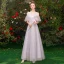 Chic / Beautiful Affordable Grey Bridesmaid Dresses 2019 A-Line / Princess Appliques Lace Floor-Length / Long Backless Wedding Party Dresses